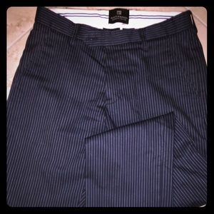 Scotch & Soda navy pin-striped trousers.